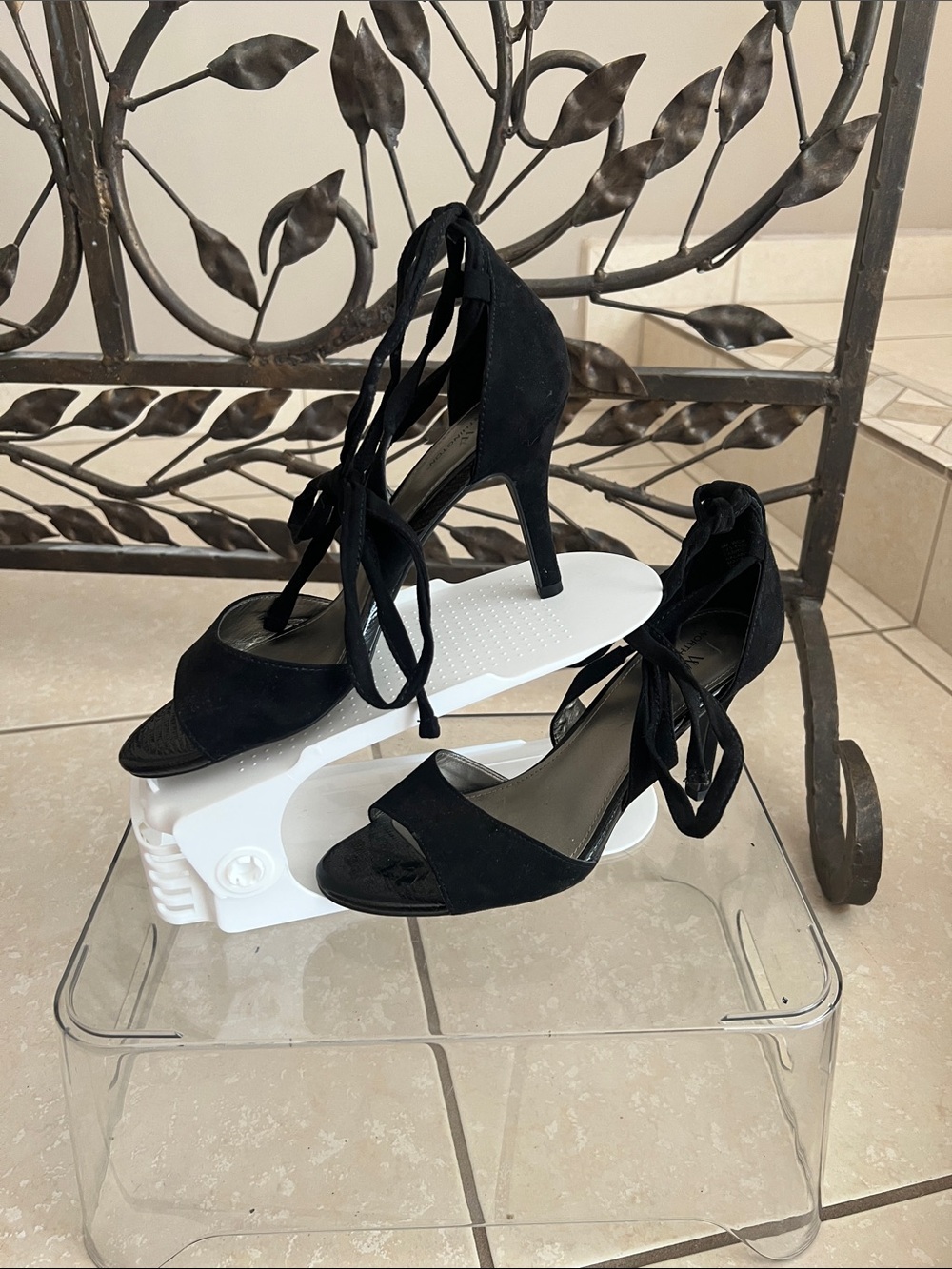 Worthington Black Lace-Up Suede Heeled Sandals